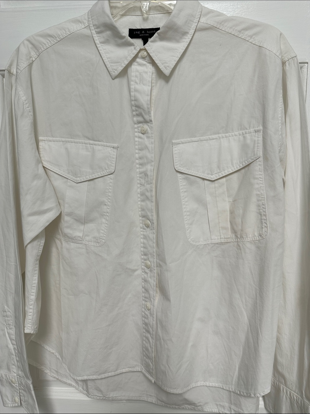 rag & bone White Long-Sleeve Button-Down Shirt with Chest Pockets